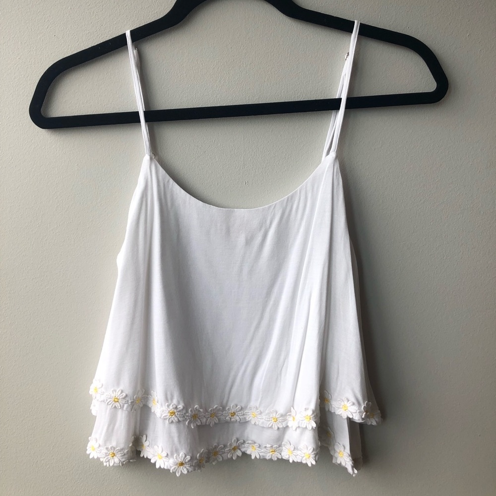 Anthropologie White Sunflower Cropped Tank Top